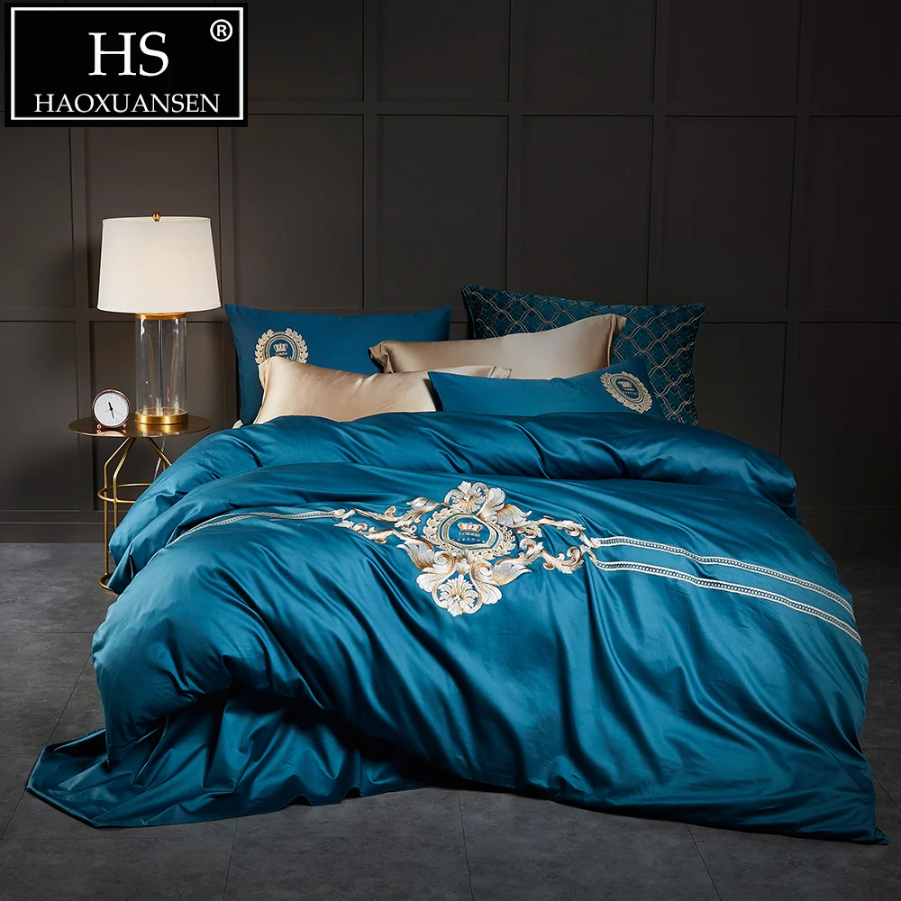 Luxury Navy Blue Egyptian Cotton 4pcs Bedding Sets Medallion