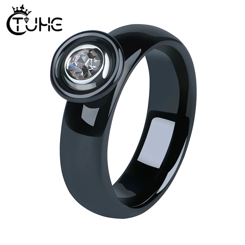 

2019 New Luxury Rhinestone Wedding Ceramic Rings Set for Bridal Women Engagement African Finger Christmas Gift Black Jewelry