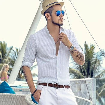 

Men's Shirts Spring Plus Size Baggy Striped Long Sleeve Button Turn-down Collar Beach Hawaiian Slim Fit Shirts Fashion Streetwea
