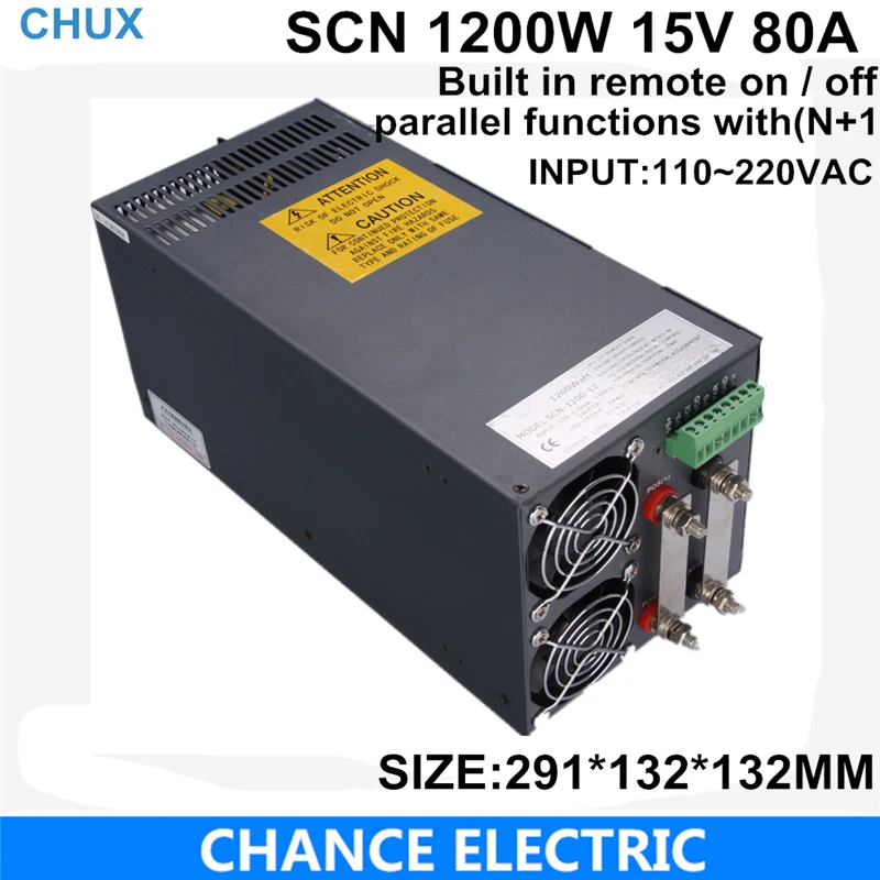 Built in remote on / off switching power supply 15V 80A 1200W 110~220VAC single output for cnc cctv led light(SCN-1200W-15V) Built in remote on / off switching power supply 15V 80A 1200W 110~220VAC single output for cnc cctv led light(SCN-1200W-15V)