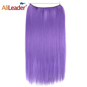 

Alileader 22inch Long Straight Ombre Fish Line Hairpieces Invisible Wire Clip Synthetic Hair Extensions Two Tone Purple Pink