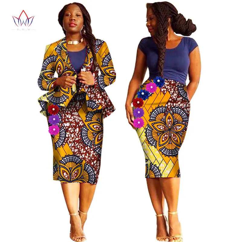 

Summer african skirt suits Dashiki for women elegant lady skirt set femme Bazin Riche cotton set plus size two pieces BRW WY1238