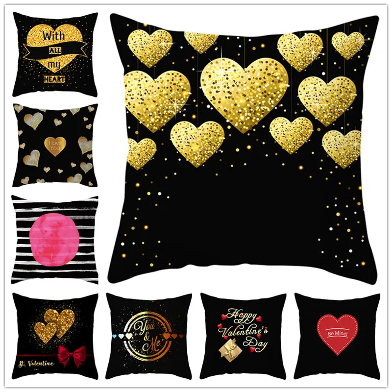

New Arrival Golden Heart 45cm*45cm Polyester Peach Skin bedding pillow cover home decor pillowcases cushion cover