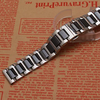 

Black Watchband Ceramic With stainless steel silver metal watches band strap bracelet 14mm 16mm 18mm 20mm 22mm fit smart watch