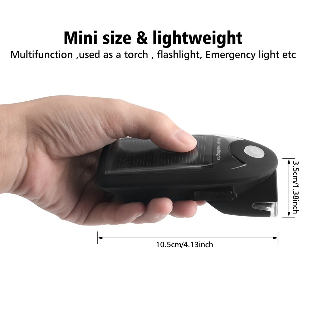 Top LED USB Rechargeable Bike Light Headlight Solar Energy Bicycle Front Light Waterproof with 360 Degree Rotating Mount WHS 2