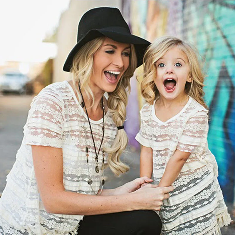 Family-t-shirt-Mother-and-daughter-clothes-Hollow-Tassel-Long-t-shirt-Camisole-Roupa-familia-Mommy (3)