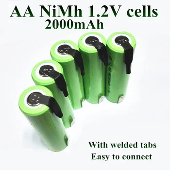 

10pcs Welded tabs Nimh AA 1.2V 2000mAh rechargeable battery 14500 for Solar light shave razor toy RC nickel digital camera
