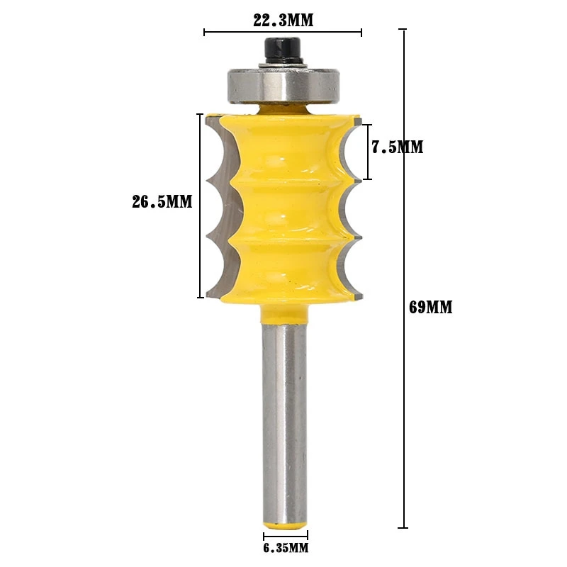 1pc 6.35mm 1/4" Shank Triple Bead/ Column Molding Router Bit Line knife Woodworking cutter Tenon Cutter for Woodworking Tools