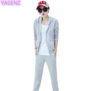 

YAGENZ Casual Tracksuit Women Fashion 2018 Autumn Sportswear 3 Pieces Set Vest+Hooded Top+Pants Student Fitness Clothing Set 266