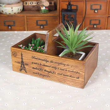 

1PC old wooden box Zakka pin handle retro wood debris desktop cosmetic storage box wholesale 26x16x16cm J0923
