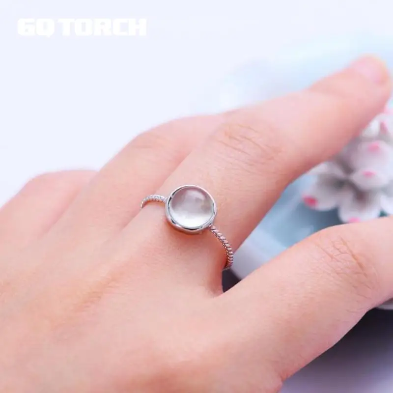 

GQTORCH 925 Sterling Silver Gemstone Prehnite Rings For Women Twisted Band Inlaid Natural Grape Stone Fine Jewelry