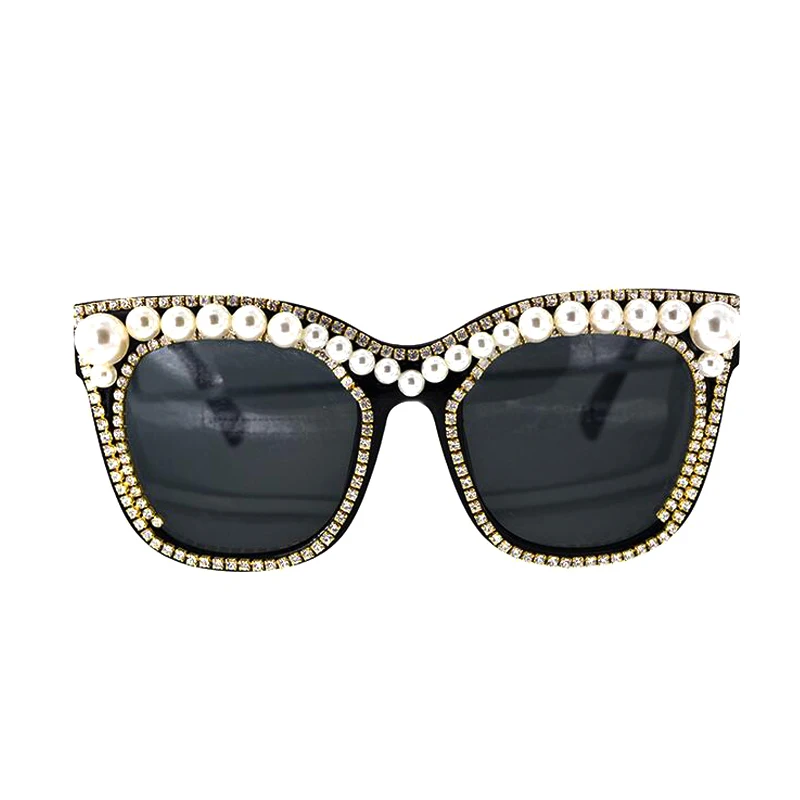 New Cat Eye crystal pearl Sunglasses Women Luxury big pearls Decoration ...