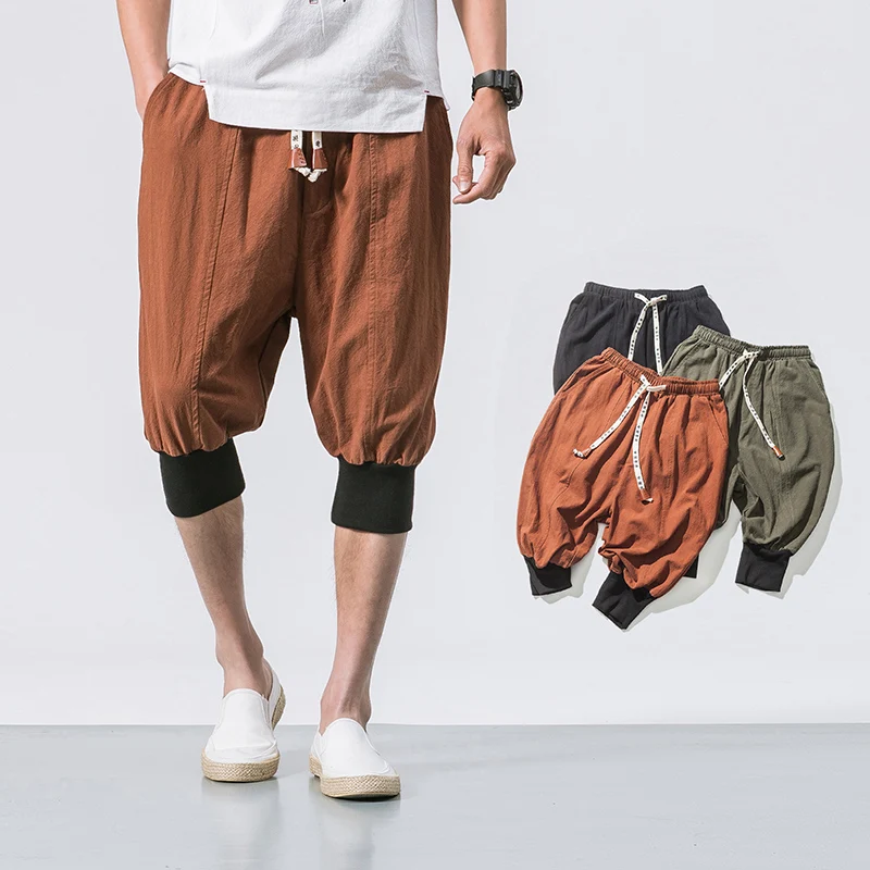 Китайский Стиль хлопок белье летние шорты Для мужчин Повседневное пляжные мужские шорты Твердые Уличная джоггеры Короткие штаны Для мужчин бермуды Masculino