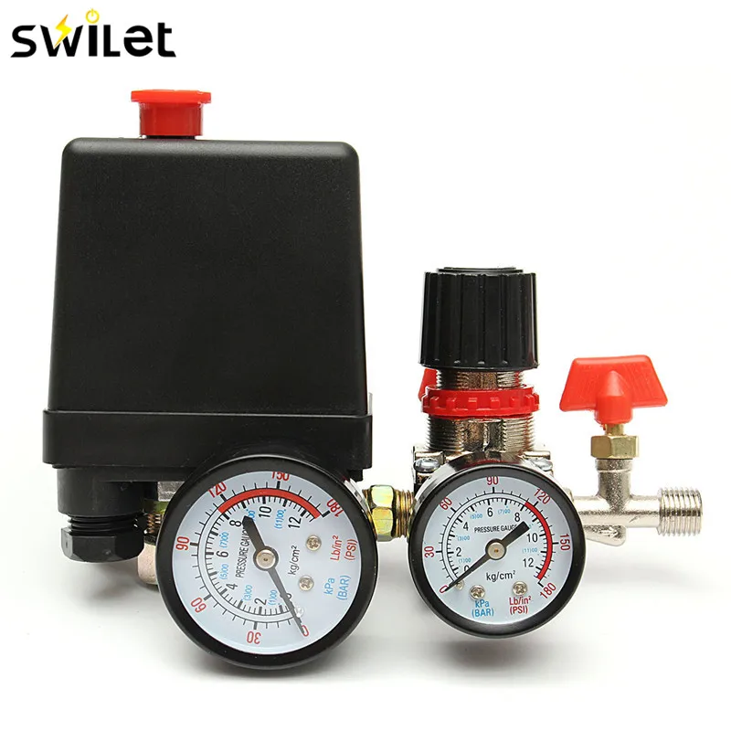 

120psi Air Compressor Pressure Valve Switch Manifold Relief Regulator Gauges Lighting Accessories Switches