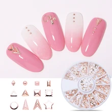 1 коробка, розовое золото, 3D гвоздь, заклепки, металлическая звезда, смешанные узоры, острое дно, сделай сам, дизайн, маникюр, 3D, дизайн ногтей, украшение в колесе