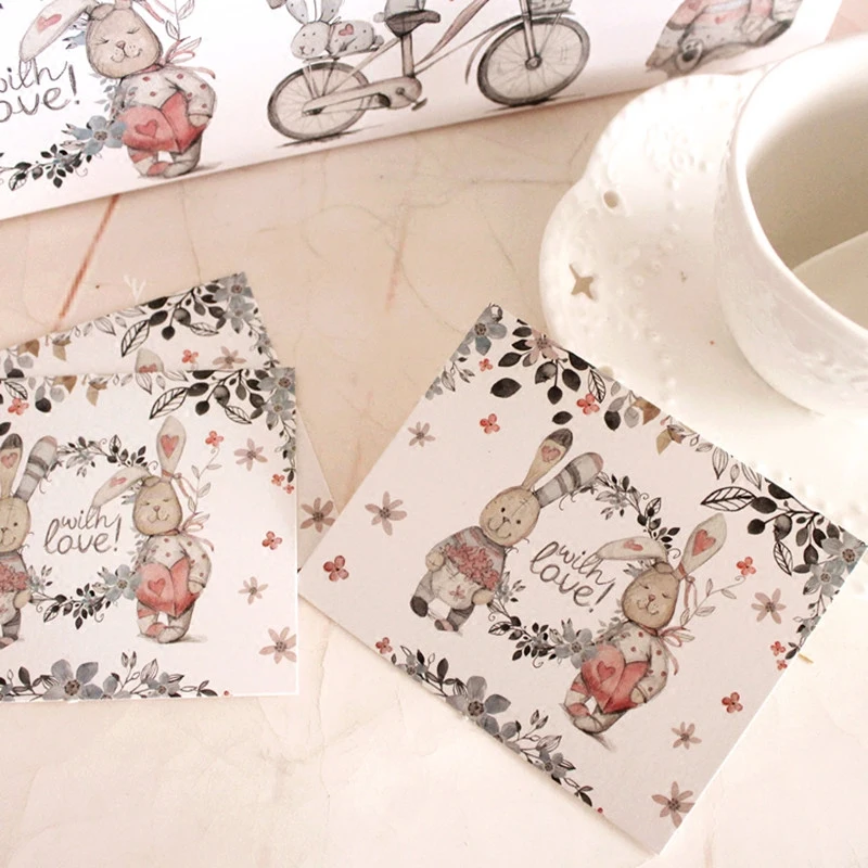 

Free Shipping 100pcs/ Set Cartoon Rabbit "with love" Gift Greeting Card Message Blessing Card Stationery Decoration Postcard