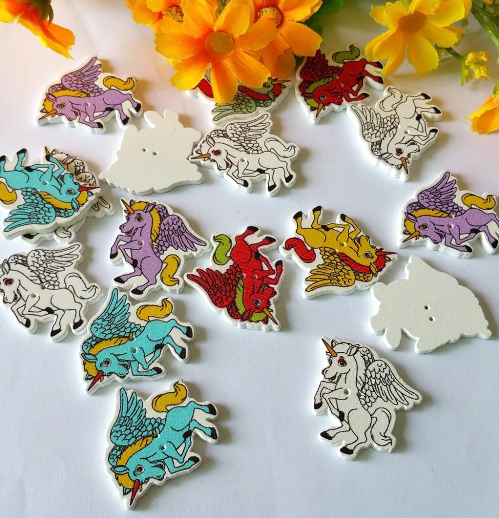 20pcs/lot Cute Cartoon Horse Animal Buttons Sewing wooden Buttons
