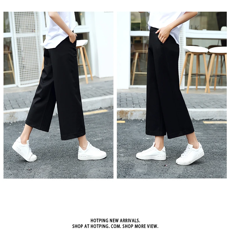 Однотонные шифоновые широкие брюки размера плюс с высокой талией, корейский стиль, трендовые женские брюки, Свободные Студенческие повседневные женские тонкие дышащие брюки