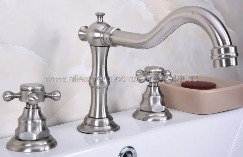 Brushed Nickel Widespread Basin Faucet Dual Handle Bathroom Sink Mixer Tap 3 Holes Hot and Cold Water Lavatory Sink Taps Kbn012 Brushed Nickel Widespread Basin Faucet Dual Handle Bathroom Sink Mixer Tap 3 Holes Hot and Cold Water Lavatory Sink Taps Kbn012