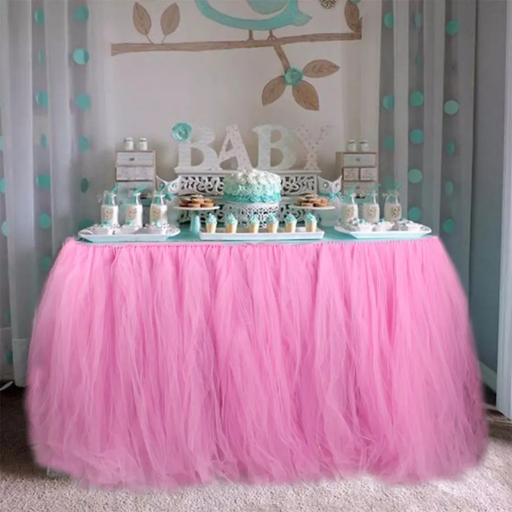 

DIY Tablecloth Yarn Tulle Table Skirt Wedding Party Dessert Dinning Decor Props SPA31