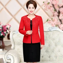 Высокое качество,, новинка, Осень-зима, модная Женская рабочая одежда, костюм для мамы, красное платье, средний возраст, плюс размер, тонкий