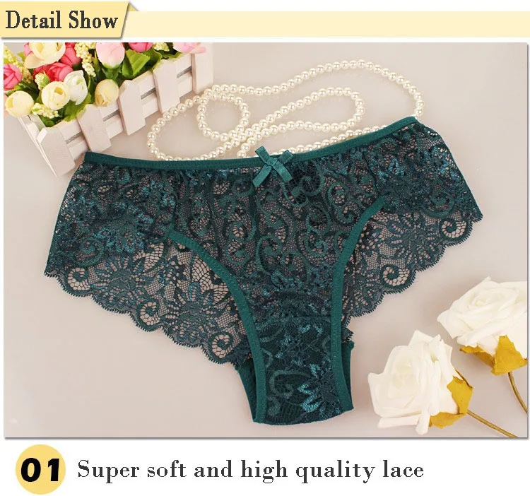 2017 Summer Sexy Lace Women Transparent Panties Plus Size Cotton Crotch Briefs Ladies Underwear Culotte Femme Intimates (12)