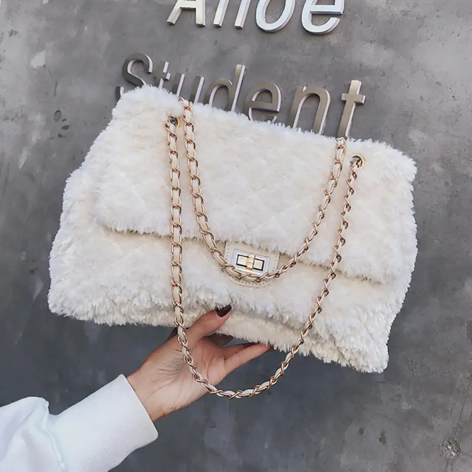 

2018 Fashion New Women's Designer Handbag Quality soft plush Ladies large capacity Tote bag Chain Large Handbags Shoulder Bags