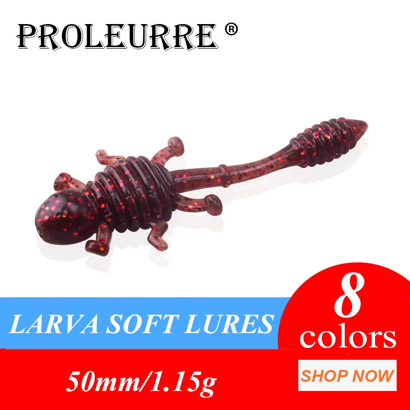 

Proleurre 10 pcs/lot Larva Fishing Lures 50mm 1.15g Soft Plastic Lures Silicone Soft Bait Worm Jig Head Wobbler For Fishing