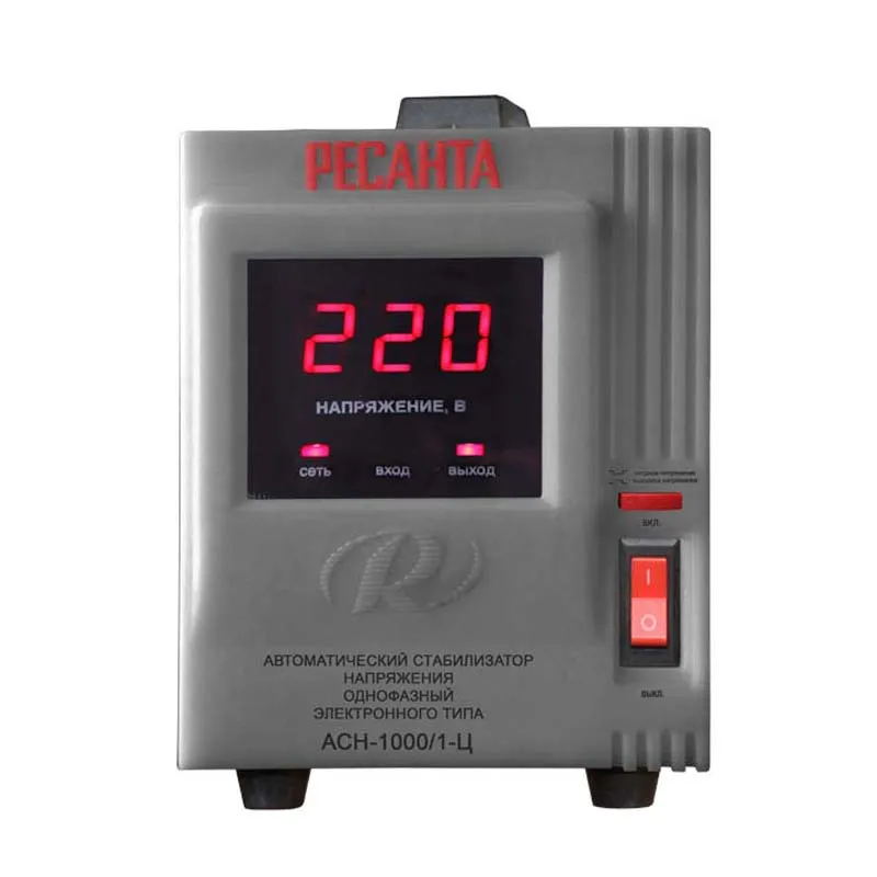 Стабилизатор напряжения РЕСАНТА АСН-1000/1-Ц (Входное напряжение 140-260 В, защита от скачков напряжения и короткого замыкания, КПД 97%, номинальная мощность 1000 Вт)