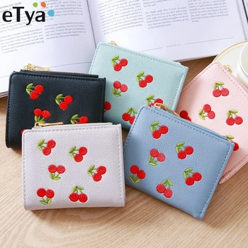 

eTya Hot Women Clutch 2018 New Wallet PU Leather Women Embroidery Zipper Folding Short Wallet Coin Purse Card Holders Handbag