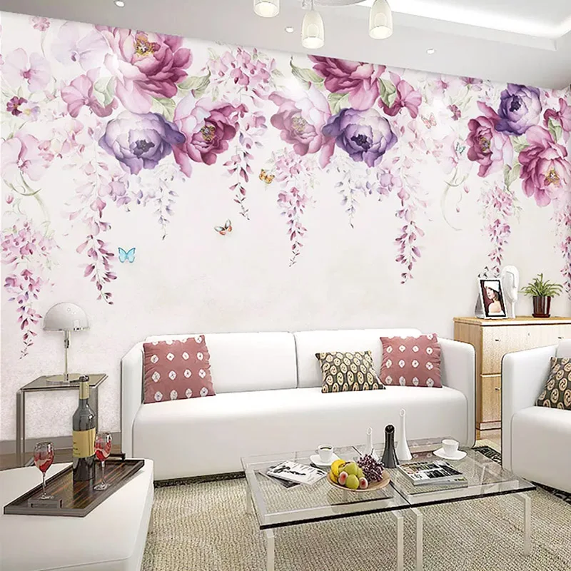 

3D Wallpaper Modern Simple Hand-painted Violet Peony Flowers Photo Wall Murals Living Room TV Sofa Backdrop Wall Painting Decor