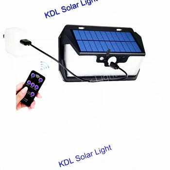 

55 leds Solar light remote control radar 3 side lighting usb port operated wall lamp camp Outdoor security lantern street