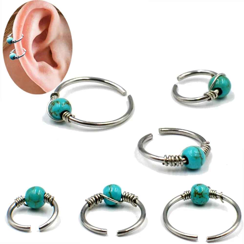 

1PC Green Beads Nose Ring Stone Bendable Seamless Nose Stud Shellhard Hoops Helix Piercing Ear Cartilage Septum Nose Ring 20G