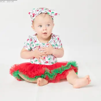 

Baby Girls Red Green Lamp Bulb Patterns Christmas Tutu Dress 2PCs per Set Infant Girl Christmas Dress Headband for 24Months