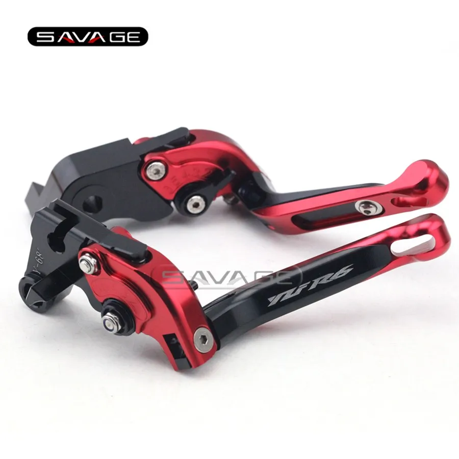 

For YAMAHA YZF R6 YZF-R6 2006-2016 Black+Red Motorcycle Adjustable Folding Extendable Brake Clutch Lever logo YZFR6