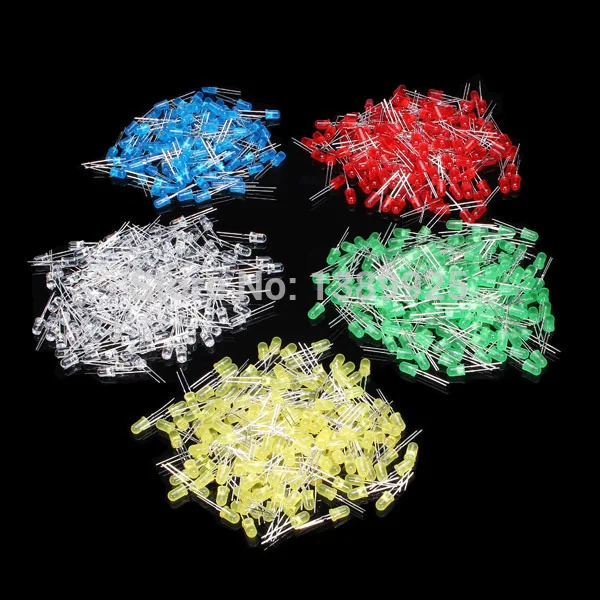 

Free Shipping 500Pcs 3MM LED Diode Kit Mixed Color Red Green Yellow Blue White