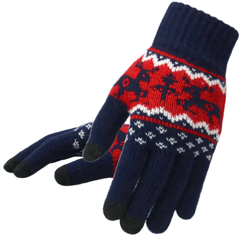 Зимние женские вязаные перчатки с рождественским оленем, модные женские варежки на полный палец, мягкие вязаные перчатки с рождественским узором и сенсорным экраном