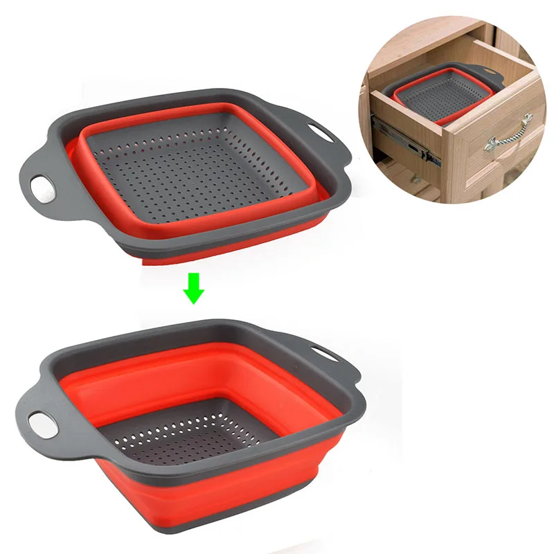 

1Pc Eco-friendly Fruit Vegetable Collapsible Colander Square Washing Basket Space-efficient Folding Strainer Kitchen Supplies