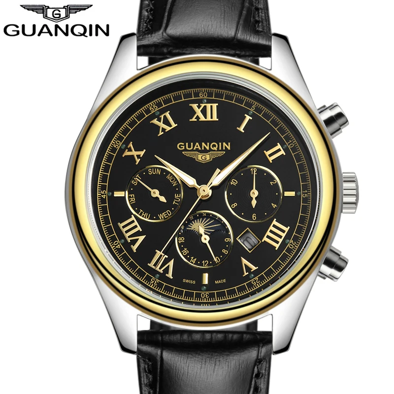 

relogio masculino 2016 New Watch Men GUANQIN Luxury Brand 24 Hours Date Luminous Genuine Leather Quartz Watch Mens Sport Watches