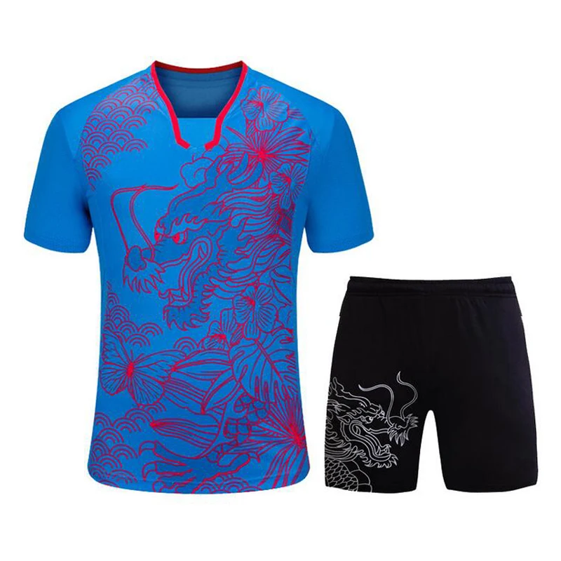 

Men Table Tennis Sets Dragon Pattern Sports Training Shirt Short Male Pingpong Badminton Suit