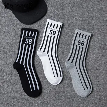 

Winter Warm Wear Resistant White for Stylish stripe Casual socks crew socks men Cotton Breathable Short Blend elastic letter sox