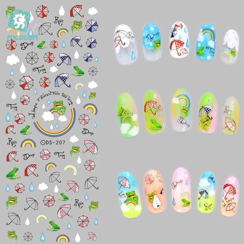 

Rocooart DS207 DIY Nail Water Transfer Nails Art Sticker Umbrella Green Frogs Nail Wraps Sticker Watermark Fingernails Decals