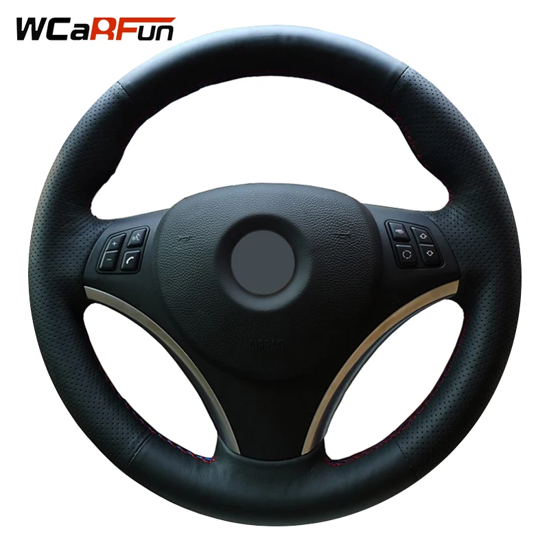 

WCaRFun DIY Customized Name Black Artificial Leather Auto Car Steering Wheel Cover for BMW E90 320i 325i 330i 335i