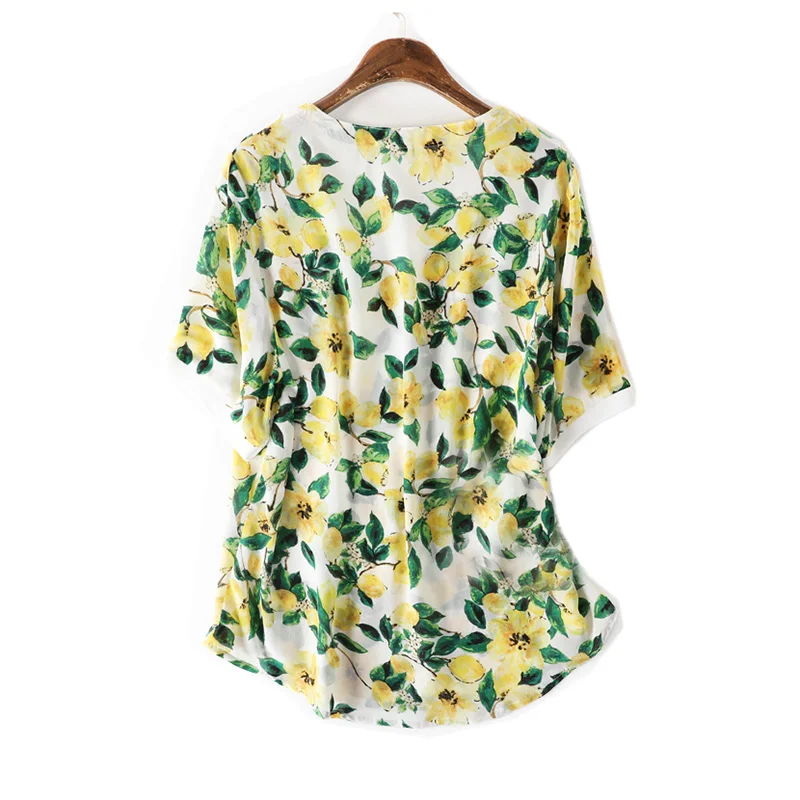 Women Silk Shirt 100%Silk Crepe Floral Printed T
