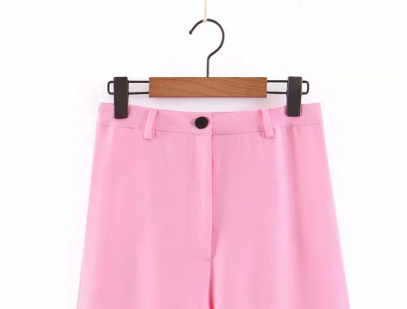 Женские милые розовые прямые брюки на молнии, Женская офисная одежда, летняя повседневная сплошная шикарная длинная брюки