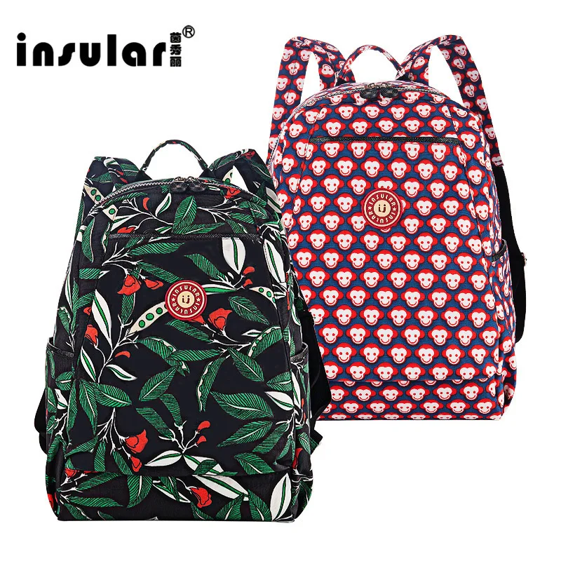 INSULAR Double Shoulder Mummy Bag Backpack Floral Nylon