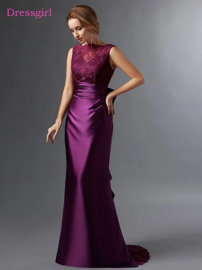 Paars 2019 Moeder Van De Bruid Jurken Mermaid Satin Lace Boog Avondjurk Plus Size Lange Elegante Bruidegom Moeder Jurken bruiloft Paars 2019 Moeder Van De Bruid Jurken Mermaid Satin Lace Boog Avondjurk Plus Size Lange Elegante Bruidegom Moeder Jurken bruiloft