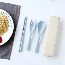 Набор ложек и вилок палочки для еды набор из 3 пшеницы простой студенческий портативный набор столовых приборов для путешествий для палочек коробка