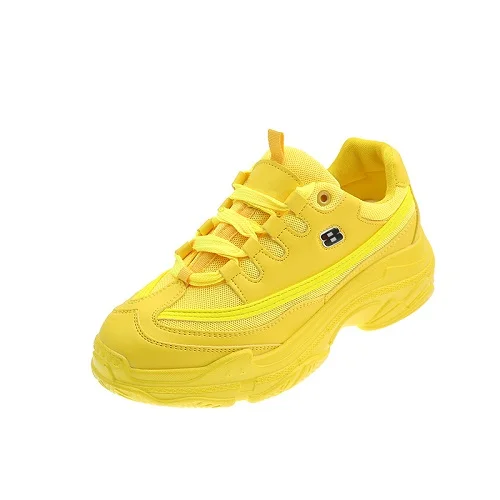 Новинка года; большие размеры 41; кроссовки на массивном каблуке; женская обувь; кроссовки для папы; модные кроссовки; Цвет зеленый, красный, желтый; Повседневная обувь; chaussures femme - Цвет: Yellow