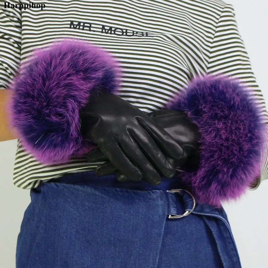 Женские перчатки из натуральной кожи, зимние теплые перчатки из натуральной овчины и лисьего меха, модный стиль, натуральный Пушистый Лисий Мех* harppihop